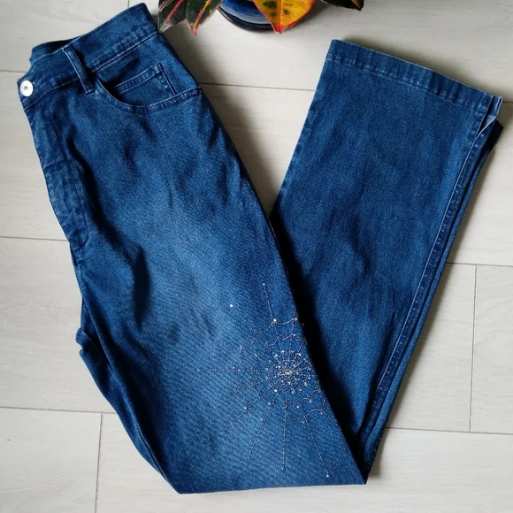 Y2K Rhinestone Spider Web Jeans - Picture 2 of 16
